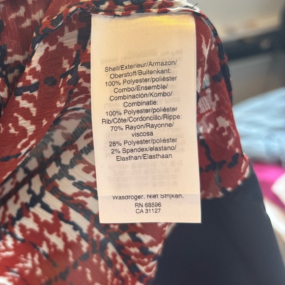 DKNY Dress NWT in Red, White and Navy with Tie Front and Long Sleeves - Picture 7 of 8